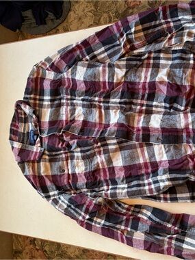 Basic Editions Men's Burgundy, Black & White Plaid Button-Down Shirt